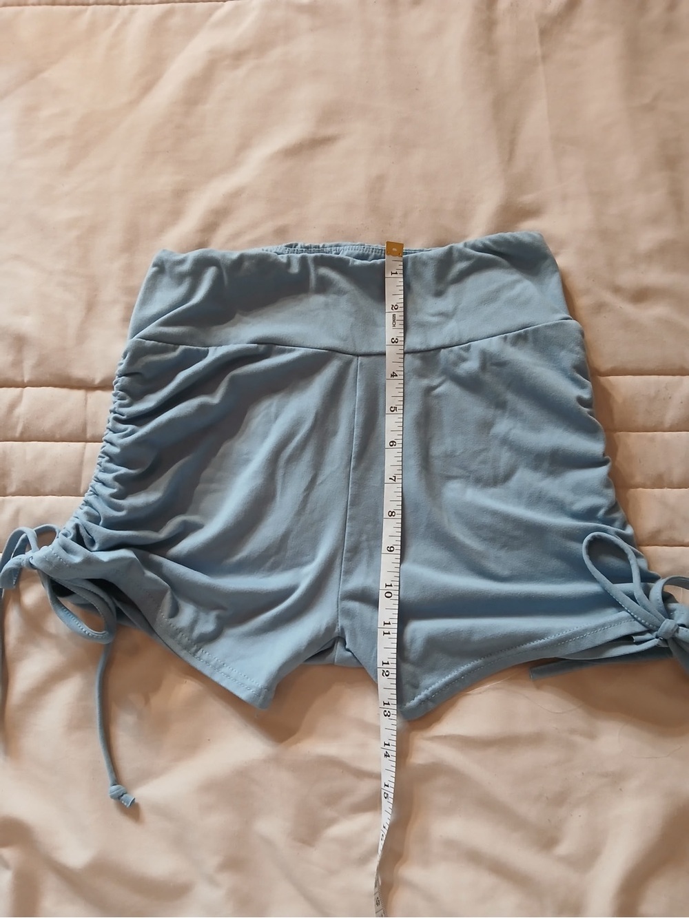High-Waist Ruched Side Drawstring Shorts - Blue - Picture 5 of 7